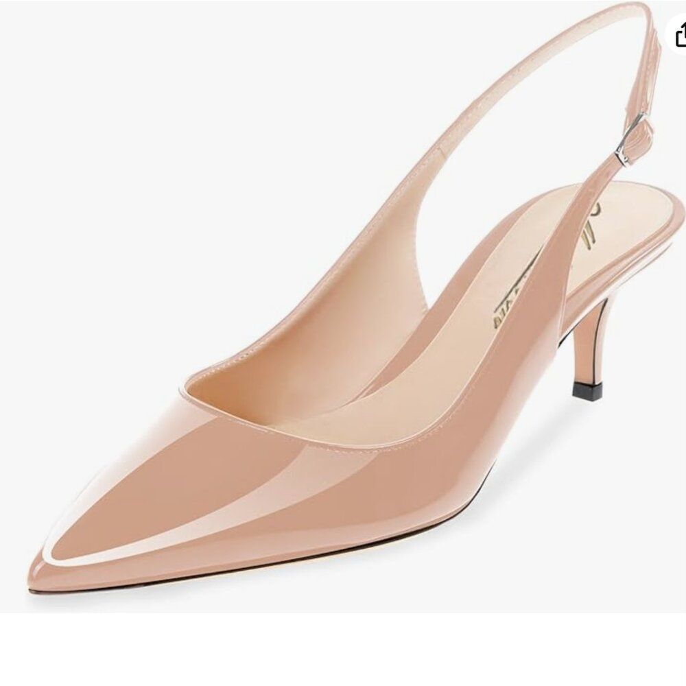 ✨‎ Modemoven Beige Patent Slingback Kitten Heels/Pumps (8.5M) ✨